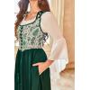 image:imageScarlet Darkness Women Renaissance Costume Floral Lace Up Bell Sleeve Peasant Medieval Fairy DressDark Green