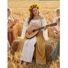 image:imageScarlet Darkness Women Renaissance Costume Floral Lace Up Bell Sleeve Peasant Medieval Fairy DressHarvest Mushroom