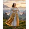 image:imageScarlet Darkness Women Renaissance Costume Floral Lace Up Bell Sleeve Peasant Medieval Fairy DressHarvest Mushroom