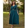 image:imageScarlet Darkness Women Renaissance Dress Split Bell Sleeve Cowl Neck Peasant Medieval DressBlue Green
