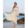 image:imageScarlet Darkness Women Renaissance Off Shoulder Split Sleeve Smocked Waist Tiered Maxi DressApricot