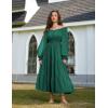 image:imageScarlet Darkness Women Renaissance Off Shoulder Split Sleeve Smocked Waist Tiered Maxi DressForest Green