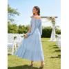 image:imageScarlet Darkness Women Renaissance Off Shoulder Split Sleeve Smocked Waist Tiered Maxi DressLight Blue