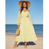 image:imageScarlet Darkness Women Renaissance Off Shoulder Split Sleeve Smocked Waist Tiered Maxi DressLight Yellow