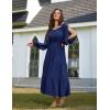 image:imageScarlet Darkness Women Renaissance Off Shoulder Split Sleeve Smocked Waist Tiered Maxi DressNavy Blue