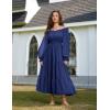 image:imageScarlet Darkness Women Renaissance Off Shoulder Split Sleeve Smocked Waist Tiered Maxi DressNavy Blue