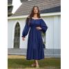 image:imageScarlet Darkness Women Renaissance Off Shoulder Split Sleeve Smocked Waist Tiered Maxi DressNavy Blue