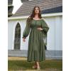 image:imageScarlet Darkness Women Renaissance Off Shoulder Split Sleeve Smocked Waist Tiered Maxi DressOlive Green