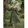 image:imageScarlet Darkness Women Renaissance Off Shoulder Split Sleeve Smocked Waist Tiered Maxi DressOlive Green