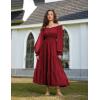 image:imageScarlet Darkness Women Renaissance Off Shoulder Split Sleeve Smocked Waist Tiered Maxi DressWine