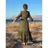 image:imageScarlet Darkness Womens Peasant Renaissance Dresses 34 Sleeve V Neck Casual Boho Maxi Dress with PocketsOlive Green