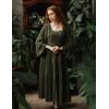 image:imageWomen Renaissance Dress Square Neck Long Bell Sleeves Lace Tiered Peasant Dresses Pirate Party Dress Green L