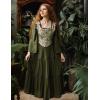 image:imageWomen Renaissance Dress Square Neck Long Bell Sleeves Lace Tiered Peasant Dresses Pirate Party Dress Green L