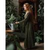 image:imageWomen Renaissance Dress Square Neck Long Bell Sleeves Lace Tiered Peasant Dresses Pirate Party Dress Green L