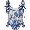 image:imageSCARLET DARKNESS Bustier Tops for Women Renaissance Floral Lace Up Bodyshaper Corset with ZipperBlue Bloom