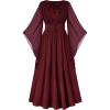 image:imageSCARLET DARKNESS Renaissance Dress Women Bell Sleeve Fairy Dresses Witch Costume Split Maxi Dress with PocketsWine