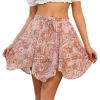 image:imageScarlet Darkness Mini Skirts for Women Summer Floral Skorts Irregular Ruffle Shorts Skater Boho SkirtRed Paisley