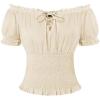 image:imageScarlet Darkness Peasant Blouse for Women Off Shoulder Puff Sleeve Smocked Waist Summer TopsBeige