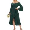 image:imageScarlet Darkness Renaissance Dress Women Medieval Off Shoulder Peasant Flowy Ruffle Sleeve Maxi Wedding Guest DressOlive Green
