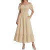 image:imageScarlet Darkness Renaissance Dress Women Short Sleeve Smocked Dresses Cotton Fairy Dress with PocketsApricot