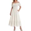 image:imageScarlet Darkness Renaissance Dress Women Short Sleeve Smocked Dresses Cotton Fairy Dress with PocketsWhite