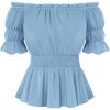 image:imageScarlet Darkness Renaissance Pirate Shirt Women Summer Off Shoulder Tops Short Sleeve Peplum Peasant BlousesLight Blue