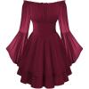 image:imageScarlet Darkness Women Corset Dress Off Shoulder Bell Sleeve Ruffled Fairy Mini DressBurgundy Red