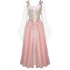 image:imageScarlet Darkness Women Renaissance Costume Floral Lace Up Bell Sleeve Peasant Medieval Fairy DressLotus