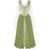 image:imageScarlet Darkness Women Renaissance Costume Floral Lace Up Bell Sleeve Peasant Medieval Fairy DressParrot Green