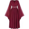 image:imageScarlet Darkness Womens Renaissance Costume Wrap V Neck Medieval Dress Split Bell Sleeve Embroidery Fairy DressesWine Red