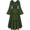image:imageWomen Renaissance Dress Square Neck Long Bell Sleeves Lace Tiered Peasant Dresses Pirate Party Dress Green L