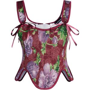 image:imageSCARLET DARKNESS Bustier Tops for Women Renaissance Floral Lace Up Bodyshaper Corset with ZipperAmethyst Blooms