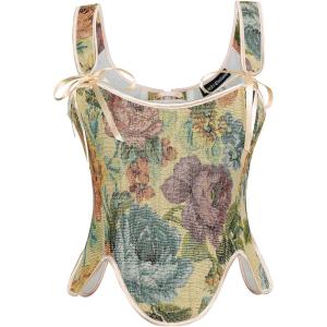 image:imageSCARLET DARKNESS Bustier Tops for Women Renaissance Floral Lace Up Bodyshaper Corset with ZipperApricot Bloom Majesty