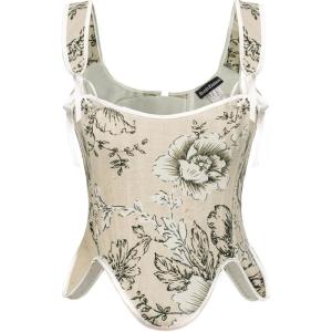 image:imageSCARLET DARKNESS Bustier Tops for Women Renaissance Floral Lace Up Bodyshaper Corset with ZipperBlack Floral