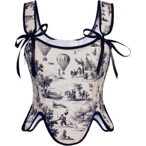 image:imageSCARLET DARKNESS Bustier Tops for Women Renaissance Floral Lace Up Bodyshaper Corset with ZipperBlack Line Art