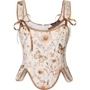 image:imageSCARLET DARKNESS Bustier Tops for Women Renaissance Floral Lace Up Bodyshaper Corset with ZipperButterfly Flower
