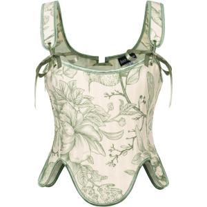 image:imageSCARLET DARKNESS Bustier Tops for Women Renaissance Floral Lace Up Bodyshaper Corset with ZipperGreen Floral