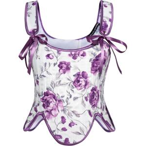 image:imageSCARLET DARKNESS Bustier Tops for Women Renaissance Floral Lace Up Bodyshaper Corset with ZipperInk Purple Blossoms