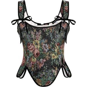 image:imageSCARLET DARKNESS Bustier Tops for Women Renaissance Floral Lace Up Bodyshaper Corset with ZipperMidnight Blossom