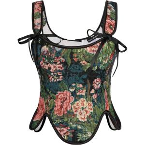 image:imageSCARLET DARKNESS Bustier Tops for Women Renaissance Floral Lace Up Bodyshaper Corset with ZipperMidnight Pink