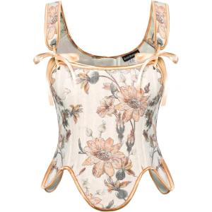 image:imageSCARLET DARKNESS Bustier Tops for Women Renaissance Floral Lace Up Bodyshaper Corset with ZipperOrange Floral