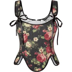 image:imageSCARLET DARKNESS Bustier Tops for Women Renaissance Floral Lace Up Bodyshaper Corset with ZipperPink Rose