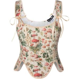 image:imageSCARLET DARKNESS Bustier Tops for Women Renaissance Floral Lace Up Bodyshaper Corset with ZipperRed Mushroom