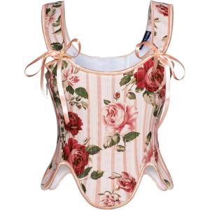 image:imageSCARLET DARKNESS Bustier Tops for Women Renaissance Floral Lace Up Bodyshaper Corset with ZipperRose Line Art
