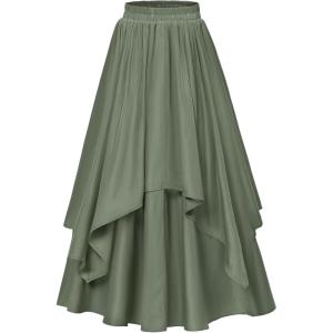 image:imageSCARLET DARKNESS Peasant Skirt for Women Double Layer Flowy Long Renaissance Skirts Bean Green XXL