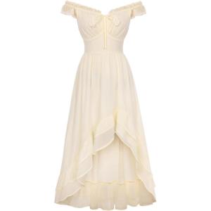 image:imageSCARLET DARKNESS Renaissance Corset Dress for Women Off Shoulder Flowy Sundress Wedding Guest Chiffon DressesApricot