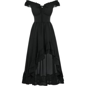 image:imageSCARLET DARKNESS Renaissance Corset Dress for Women Off Shoulder Flowy Sundress Wedding Guest Chiffon DressesBlack
