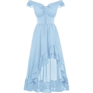 image:imageSCARLET DARKNESS Renaissance Corset Dress for Women Off Shoulder Flowy Sundress Wedding Guest Chiffon DressesLight Blue