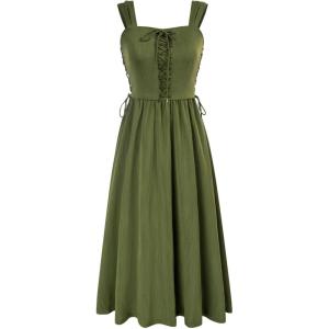 image:imageSCARLET DARKNESS Women Renaissance Summer Corset Dress Medieval Cottagecore Lace Up DressGreen