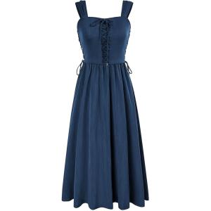 image:imageSCARLET DARKNESS Women Renaissance Summer Corset Dress Medieval Cottagecore Lace Up DressNavy Blue